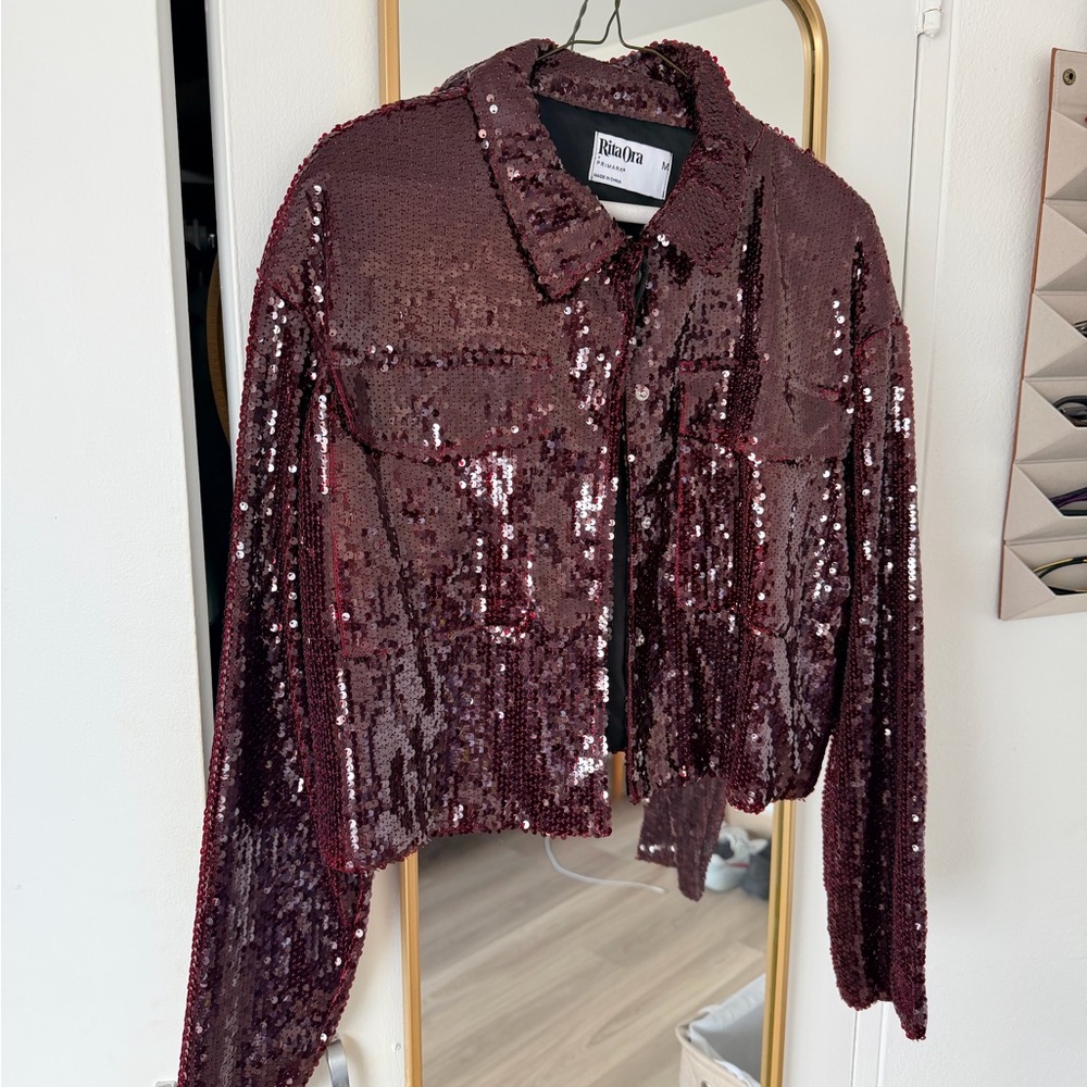 Burgundy Sequin Crop Shirt / Jacket